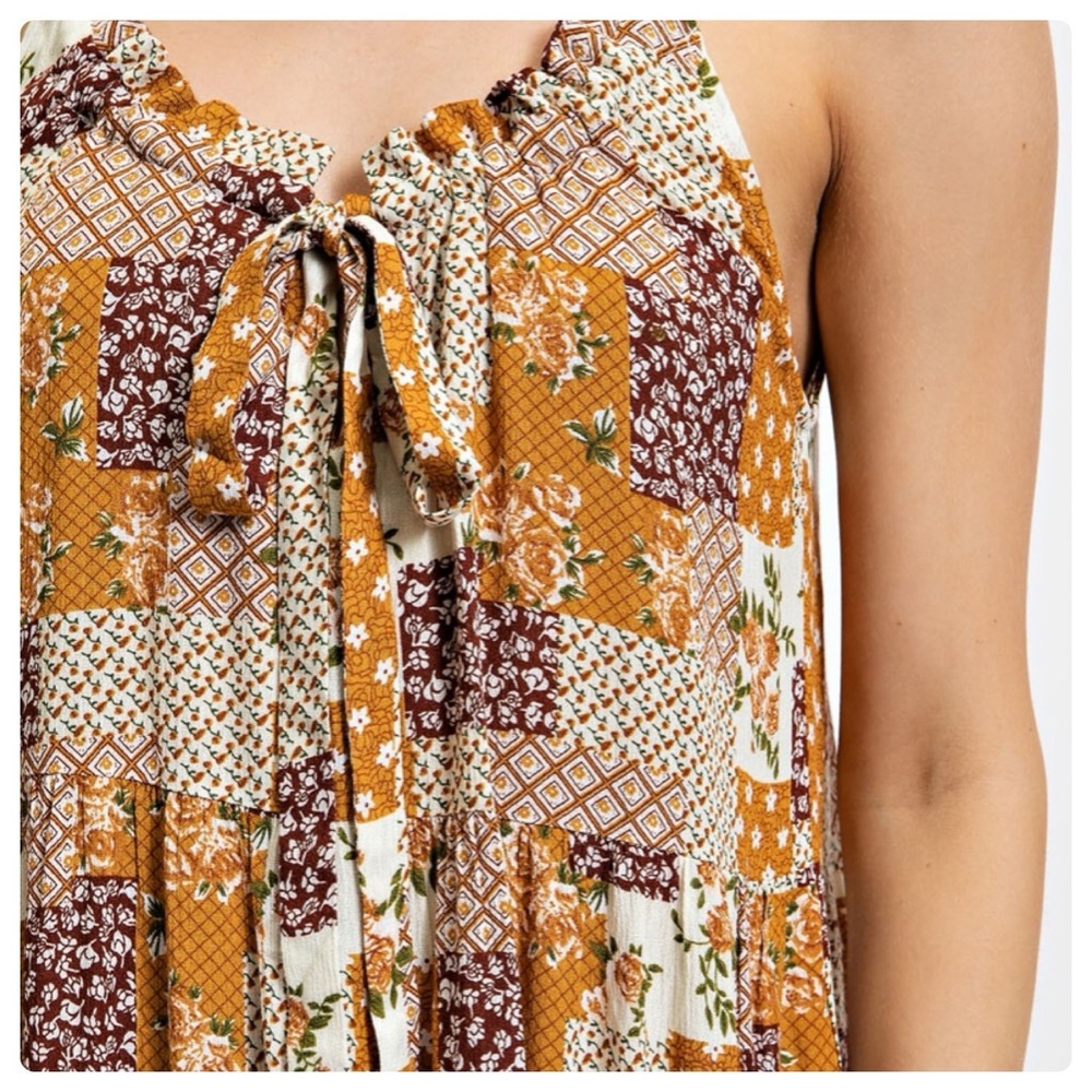 $20 start 195 LAST ONE 💜💜Quilt Style Mix Print Midi Dress - Picture 2 of 5